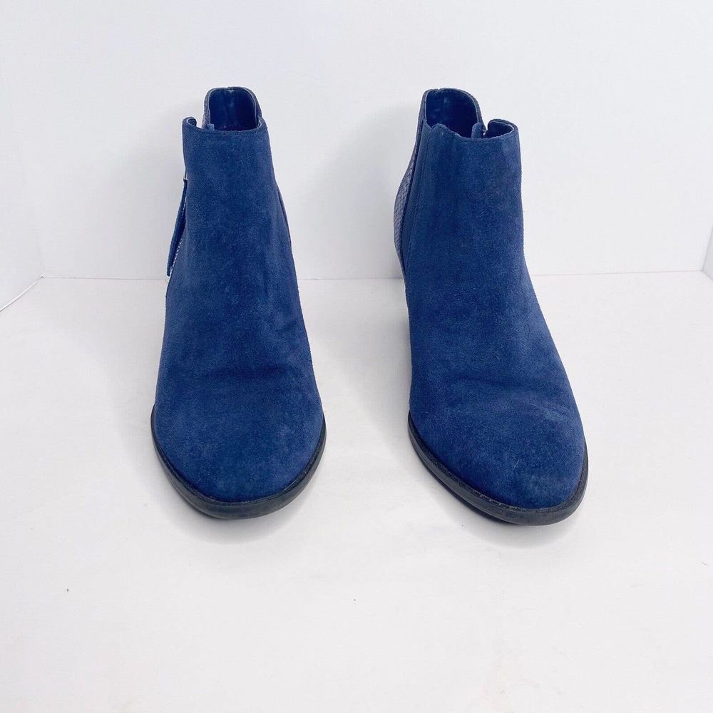 VIONIC Ankle Boots Sz 9.5 322 Anne Blue Suede Snakeskin Accent Side Zip Women - Picture 3 of 12